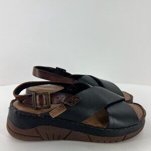 Lobo Solo Platform Ankle Strap Sandals Womens 7 Leather Criss-Cross Black Brown